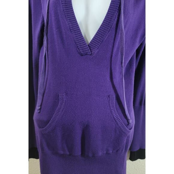 Rue 21 Purple Deep V Neck Drawstring Hoodie Sweater Medium Kangaroo Pouch Soft - Picture 5 of 6